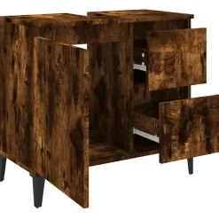 vidaXL - Gerookt eiken Wastafelonderkast - 1 deur 2 lades - Hout - 65x33x60 cm New
