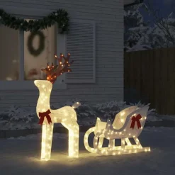 vidaXL - Kerstdecoratie rendier en slee met LED's - Koudwit - Stof en metaal