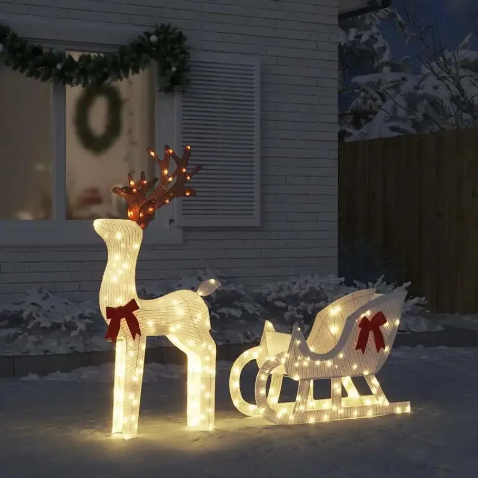 vidaXL - Kerstdecoratie rendier en slee met LED's - Koudwit - Stof en metaal