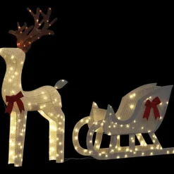 vidaXL - Kerstdecoratie rendier en slee met LED's - Koudwit - Stof en metaal