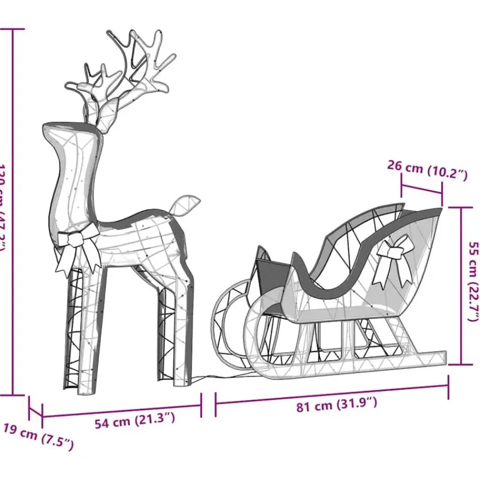 vidaXL - Kerstdecoratie rendier en slee met LED's - Koudwit - Stof en metaal