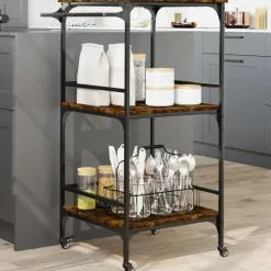 vidaXL - Keukentrolley - Bruin - Bewerkt hout Sale