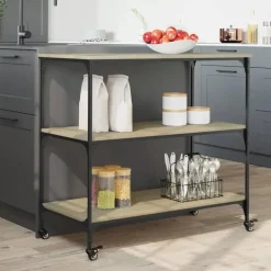 vidaXL - Keukentrolley - Bruin - Bewerkt hout Online