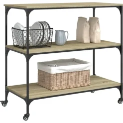 vidaXL - Keukentrolley - Bruin - Bewerkt hout Online