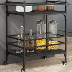 vidaXL - Keukentrolley - Zwart - Bewerkt hout