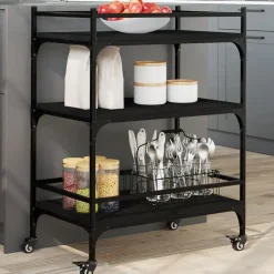 vidaXL - Keukentrolley - Zwart - Bewerkt hout New