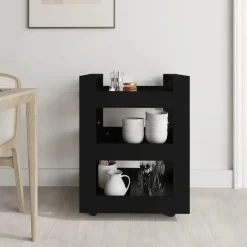 vidaXL - Keukentrolley - Zwart - Bewerkt hout