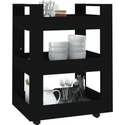 vidaXL - Keukentrolley - Zwart - Bewerkt hout