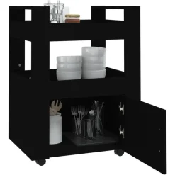 vidaXL - Keukentrolley - Zwart - Bewerkt hout Hot