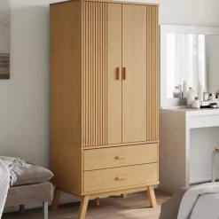 vidaXL - Kledingkast OLDEN met 2 lades - Grenenhout - Bruin - 76.5x53x172 cm Sale