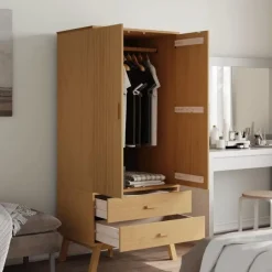 vidaXL - Kledingkast OLDEN met 2 lades - Grenenhout - Bruin - 76.5x53x172 cm Sale