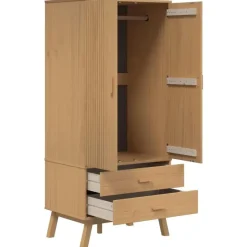 vidaXL - Kledingkast OLDEN met 2 lades - Grenenhout - Bruin - 76.5x53x172 cm Sale