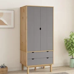 vidaXL - Kledingkast OTTA met 2 lades - Hout - Bruin en grijs - 76.5x53x172 cm Outlet