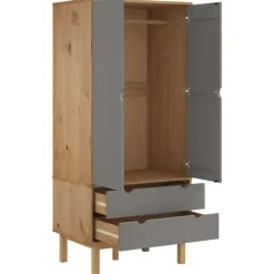 vidaXL - Kledingkast OTTA met 2 lades - Hout - Bruin en grijs - 76.5x53x172 cm Outlet