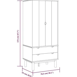 vidaXL - Kledingkast OTTA met 2 lades - Hout - Bruin en grijs - 76.5x53x172 cm Outlet