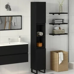 vidaXL - Kolomkast met 2 deuren 2 vakken - Zwart eiken - Hout - 30x30x190 cm Outlet