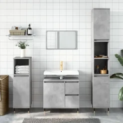 vidaXL - Kolomkast met 2 deuren - Betongrijs - Hout en ijzer - 30x30x190 cm Clearance