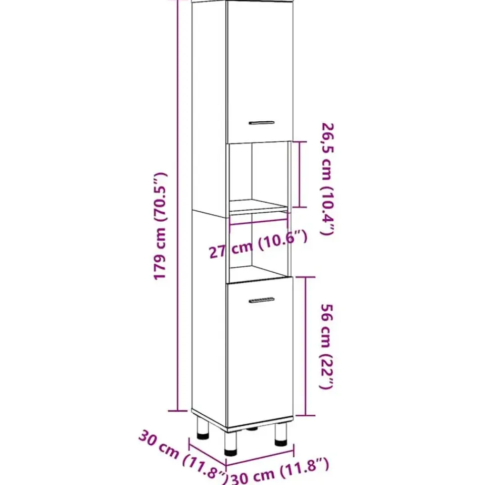 vidaXL - Kolomkast met 2 deuren 2 vakken oud hout - Bewerkt hout - 30x30x179 cm Discount