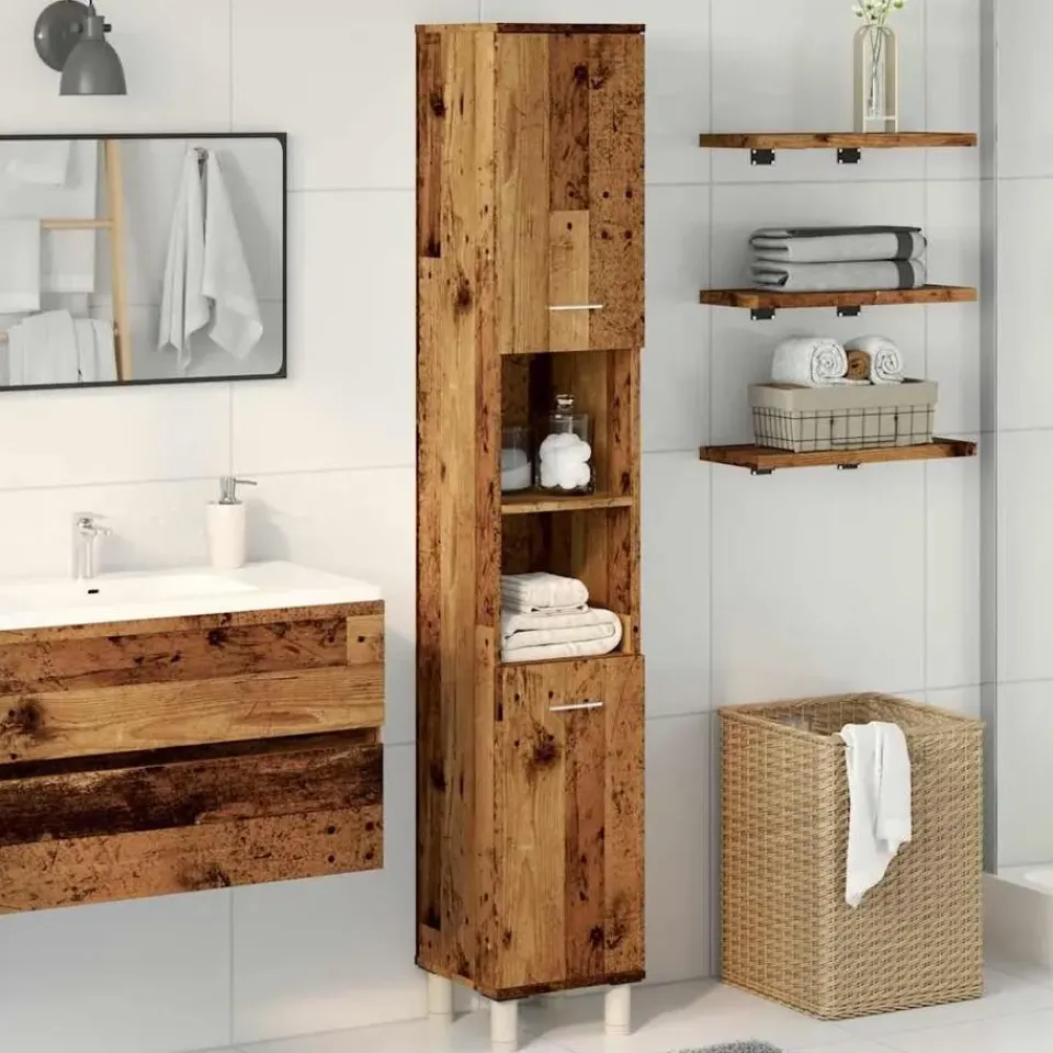 vidaXL - Kolomkast met 2 deuren 2 vakken oud hout - Bewerkt hout - 30x30x179 cm Discount