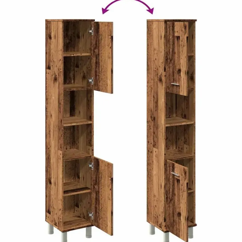 vidaXL - Kolomkast met 2 deuren 2 vakken oud hout - Bewerkt hout - 30x30x179 cm Discount