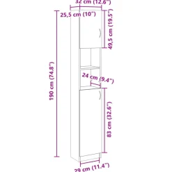 vidaXL - Kolomkast met 2 deuren 2 vakken - Sonoma eiken - Hout - 32x25.5x190 cm Sale