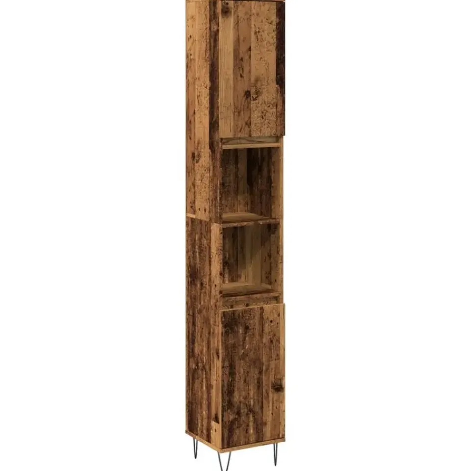 vidaXL - Kolomkast met 2 deuren 2 vakken oud hout - Ijzer en hout - 30x30x190 cm Online