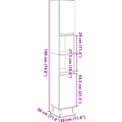 vidaXL - Kolomkast met 2 deuren 2 vakken oud hout - Ijzer en hout - 30x30x190 cm Online