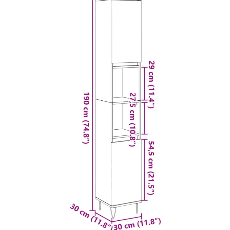 vidaXL - Kolomkast met 2 deuren 2 vakken oud hout - Ijzer en hout - 30x30x190 cm Online