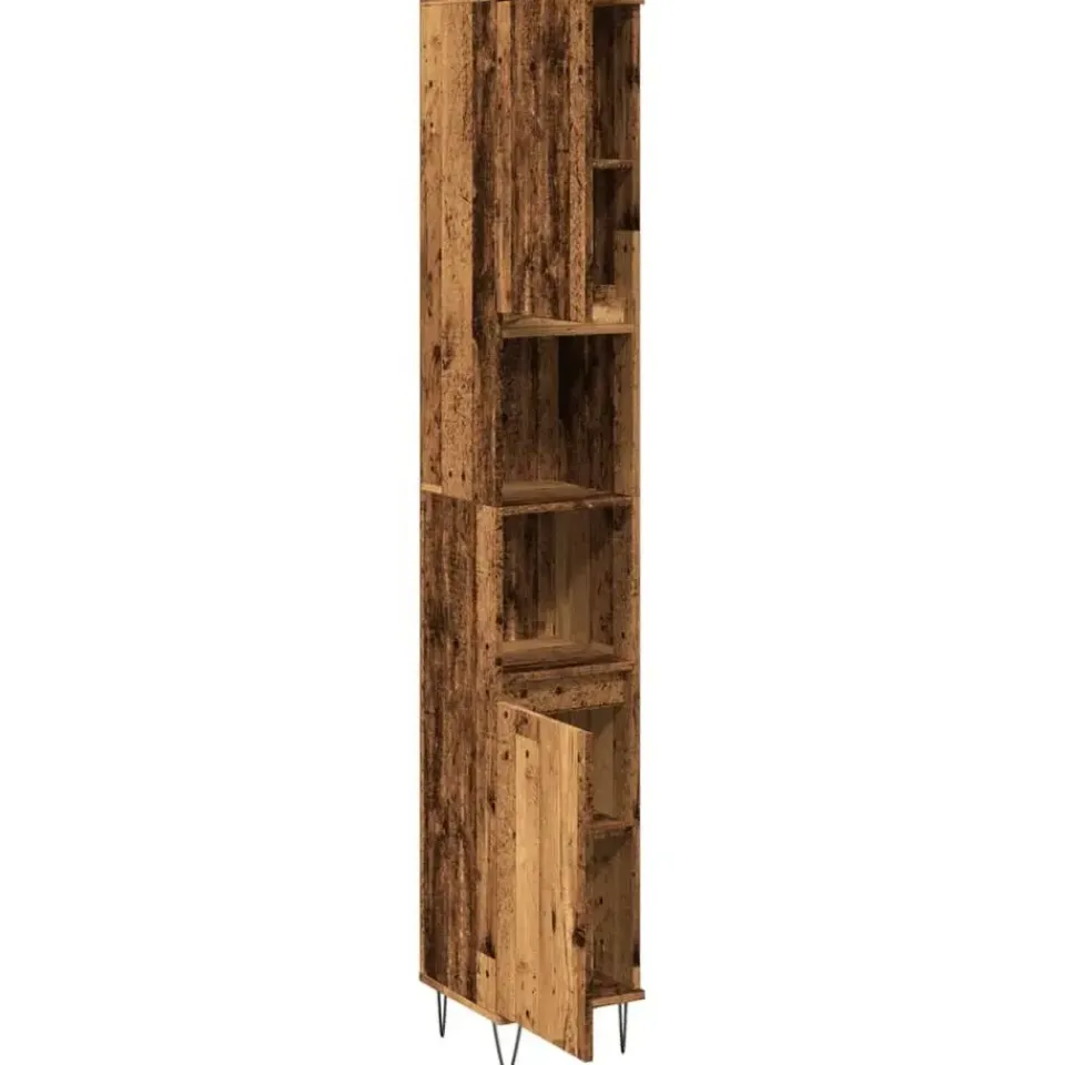 vidaXL - Kolomkast met 2 deuren 2 vakken oud hout - Ijzer en hout - 30x30x190 cm Online