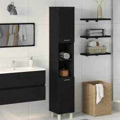 vidaXL - Kolomkast met 2 deuren 2 vakken - Zwart eiken - Hout - 30x30x179 cm Best