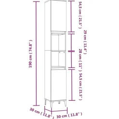 vidaXL - Kolomkast met 2 deuren 2 vakken - Zwart - Bewerkt hout - 30x30x190 cm Outlet