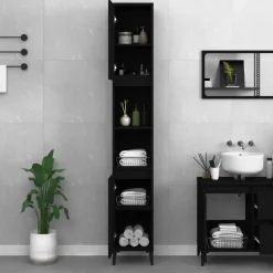 vidaXL - Kolomkast met 2 deuren 2 vakken - Zwart - Bewerkt hout - 30x30x190 cm Outlet