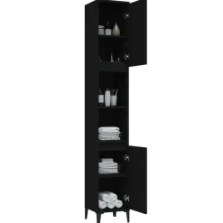vidaXL - Kolomkast met 2 deuren 2 vakken - Zwart - Bewerkt hout - 30x30x190 cm Outlet