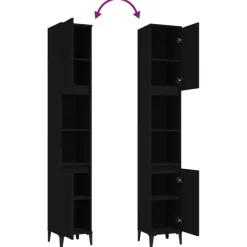 vidaXL - Kolomkast met 2 deuren 2 vakken - Zwart - Bewerkt hout - 30x30x190 cm Outlet