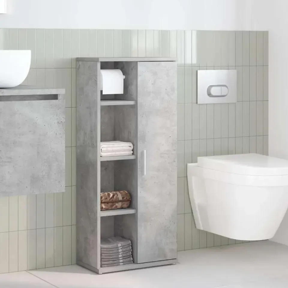 vidaXL - Kolomkast met rolhouder - Betongrijs - Bewerkt hout - 39x22x90 cm New