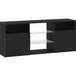 vidaXL - LED TV-meubel met 2 deuren - Zwart eiken - Hout en glas - 120x30x50 cm