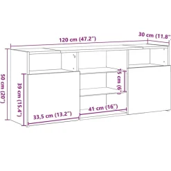 vidaXL - LED TV-meubel met 2 deuren - Zwart eiken - Hout en glas - 120x30x50 cm