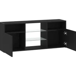 vidaXL - LED TV-meubel met 2 deuren - Zwart eiken - Hout en glas - 120x30x50 cm