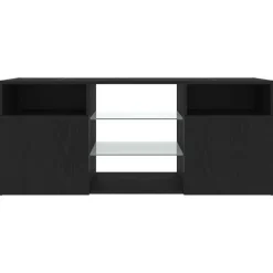 vidaXL - LED TV-meubel met 2 deuren - Zwart eiken - Hout en glas - 120x30x50 cm