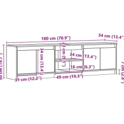 vidaXL - LED TV-meubel met 4 deuren en 2 vakken - Zwart - Hout - 180x34x50 cm Online