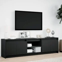 vidaXL - LED TV-meubel met 4 deuren en 2 vakken - Zwart - Hout - 180x34x50 cm Online