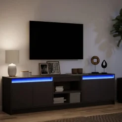 vidaXL - LED TV-meubel met 4 deuren en 2 vakken - Zwart - Hout - 180x34x50 cm Online