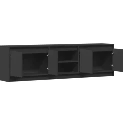vidaXL - LED TV-meubel met 4 deuren en 2 vakken - Zwart - Hout - 180x34x50 cm Online