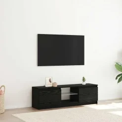 vidaXL - LED TV-meubel met 2 deuren - Zwart eiken - Hout en glas - 120x30x36 cm New
