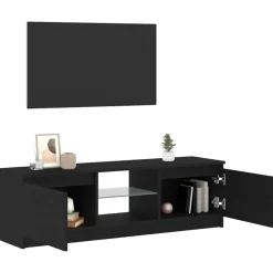 vidaXL - LED TV-meubel met 2 deuren - Zwart eiken - Hout en glas - 120x30x36 cm New