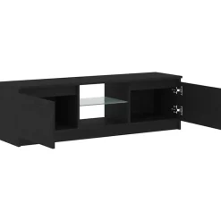 vidaXL - LED TV-meubel met 2 deuren - Zwart eiken - Hout en glas - 120x30x36 cm New