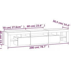 vidaXL - LED TV-meubel met 3 deuren en glas legplanken - Wit - 200x36.5x40 cm Clearance