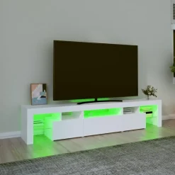 vidaXL - LED TV-meubel met 3 deuren en glas legplanken - Wit - 200x36.5x40 cm Clearance