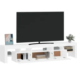 vidaXL - LED TV-meubel met 3 deuren en glas legplanken - Wit - 200x36.5x40 cm Clearance