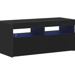 vidaXL - LED TV-meubel met deur - Zwart eiken - Hout - 90x35x40 cm Sale